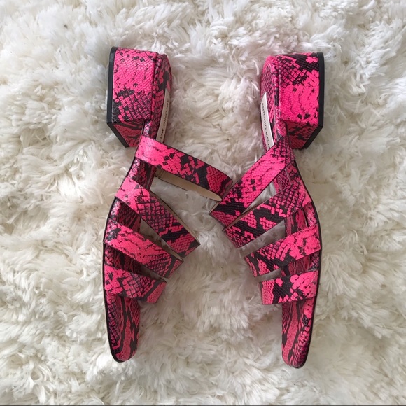 Antonio Melani strappy sandals neon snake skin heeled pink black - Picture 4 of 4